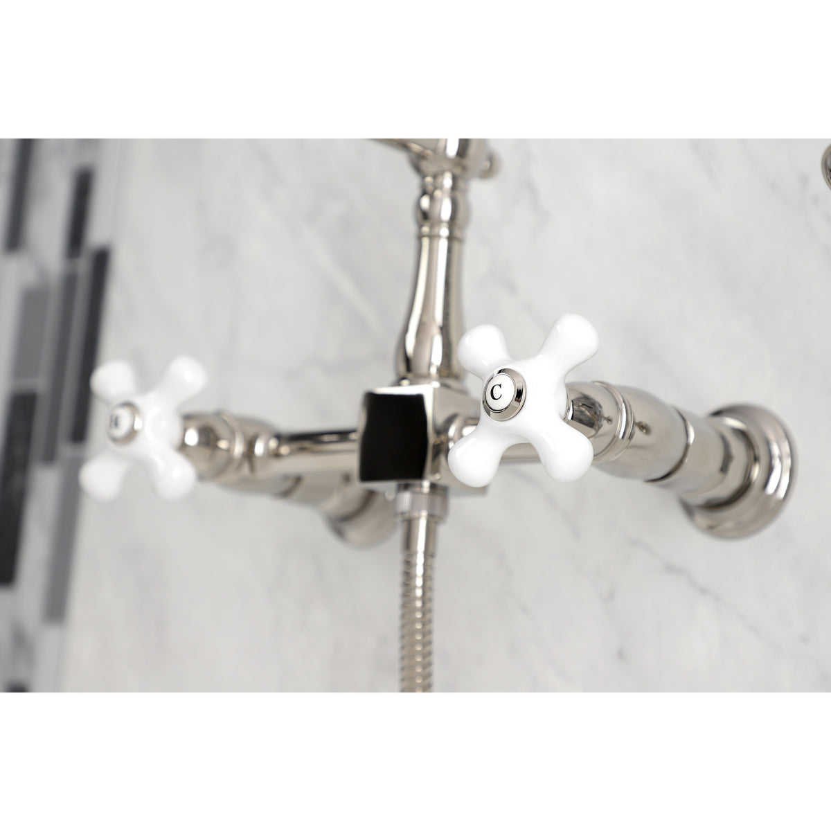 Kingston Brass KS1242PXBS Heritage Wall Mount Bridge Kitchen Faucet with Brass Spray