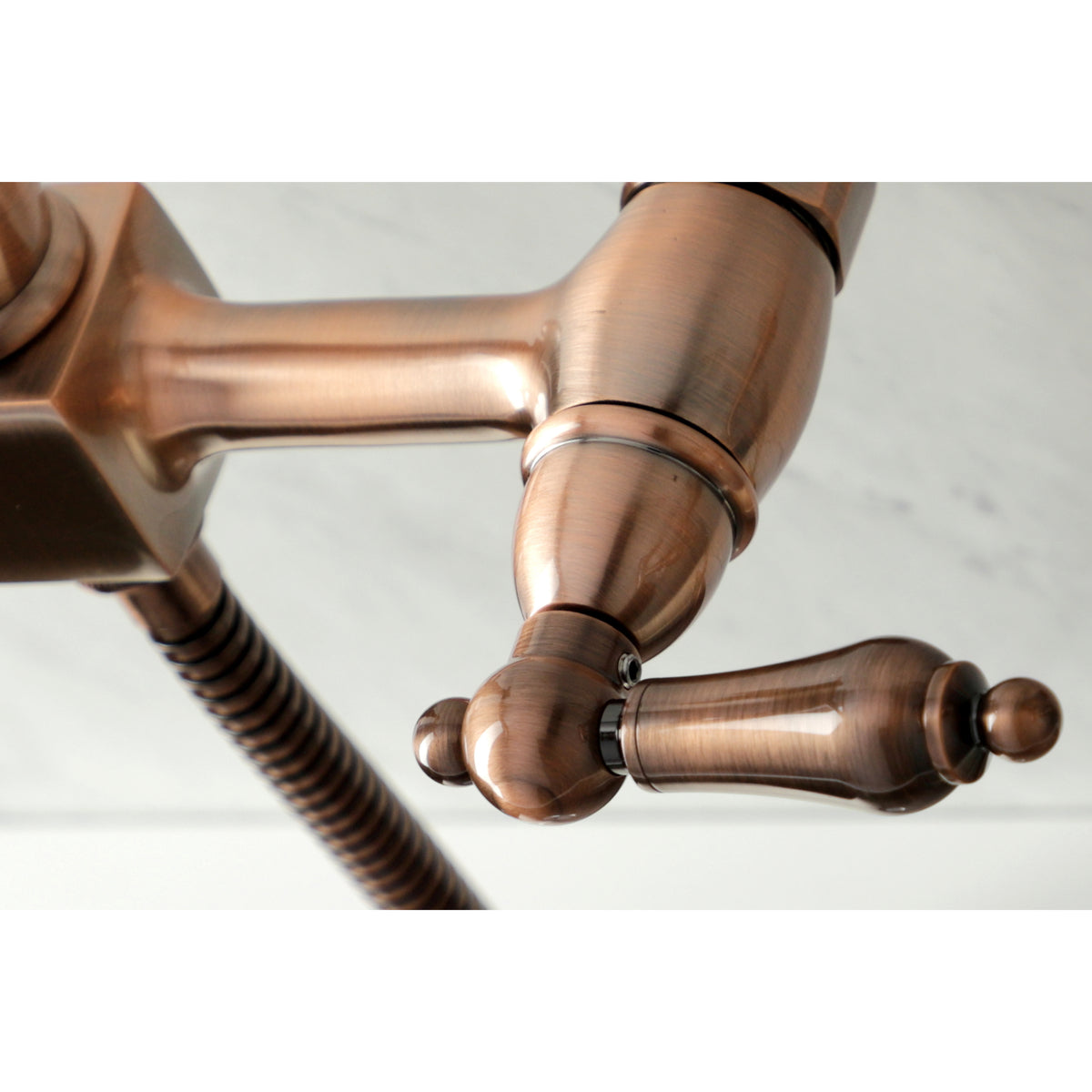 Kingston Brass KS1246ALBS Heritage Wall Mount Bridge Kitchen Faucet with Brass Spray