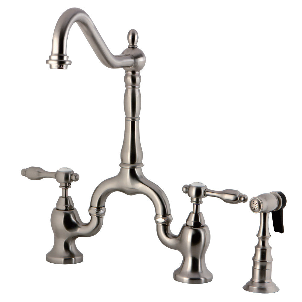 Kingston Brass KS7750TALBS Tudor Bridge Kitchen Faucet with Brass Sprayer
