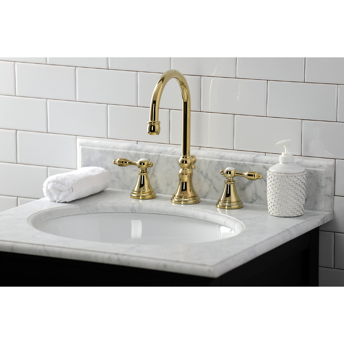 Kingston Brass KS2981TAL Tudor Widespread Bathroom Faucet with Brass Pop-Up
