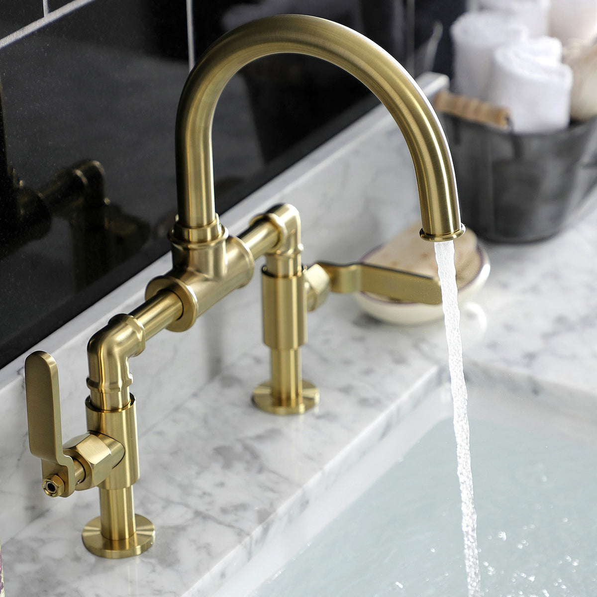 Kingston Brass KS2171KL Whitaker Industrial Style Bridge Bathroom Faucet with Pop-Up Drain