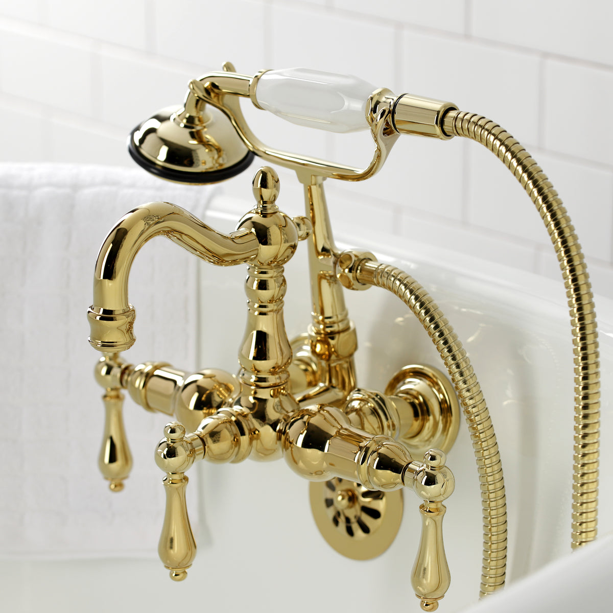 Heritage 3-3/8&quot; Tub Wall Mount Clawfoot Tub Faucet with Hand Shower