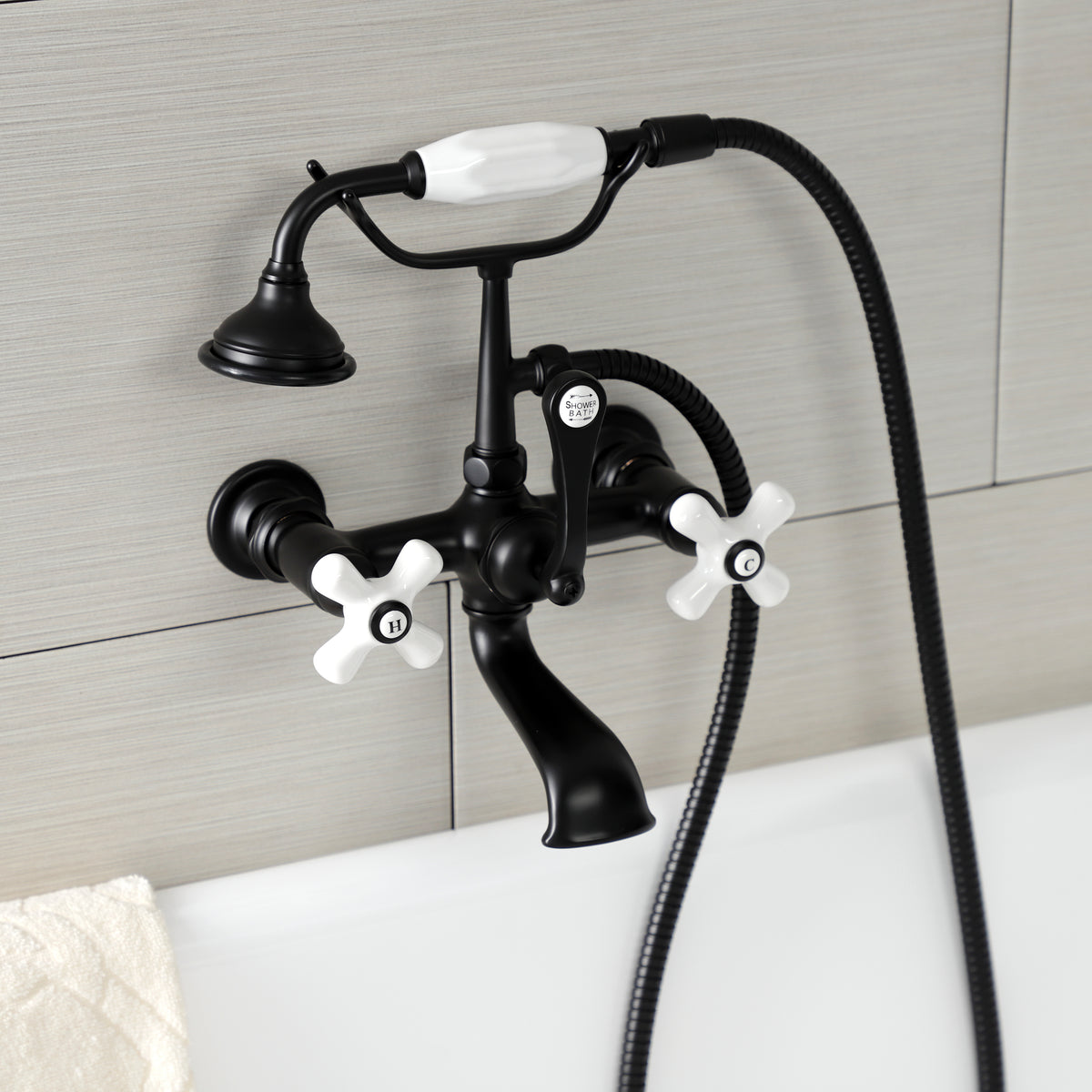 Aqua Vintage 7-Inch Wall Mount Tub Faucet with Hand Shower