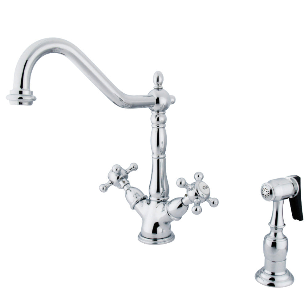 Kingston Brass KS1231BXBS Heritage 2-Handle Kitchen Faucet with Brass Sprayer and 8-Inch Plate