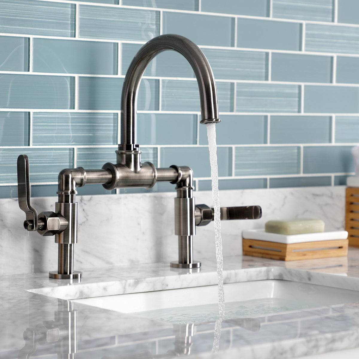 Kingston Brass KS2171KL Whitaker Industrial Style Bridge Bathroom Faucet with Pop-Up Drain