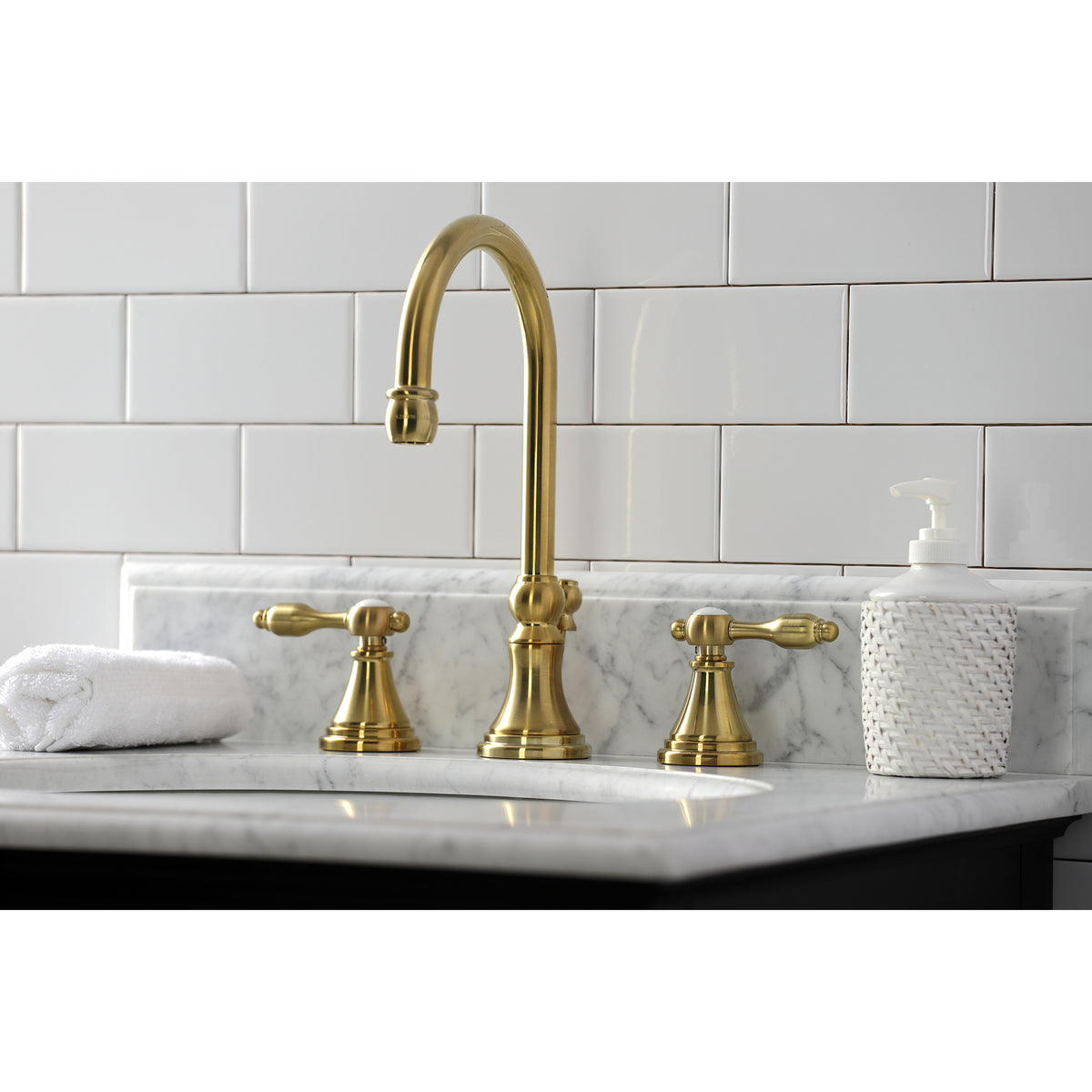 Kingston Brass KS2981TAL Tudor Widespread Bathroom Faucet with Brass Pop-Up