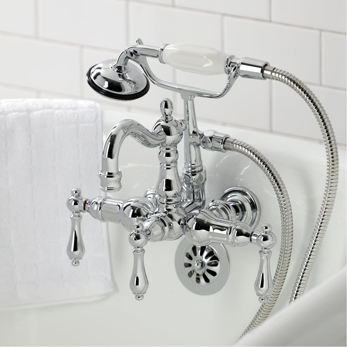 Heritage 3-3/8&quot; Tub Wall Mount Clawfoot Tub Faucet with Hand Shower