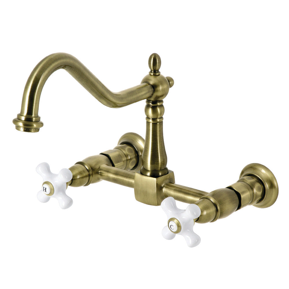 Kingston Brass KS1245PX Heritage Wall Mount Bridge Kitchen Faucet