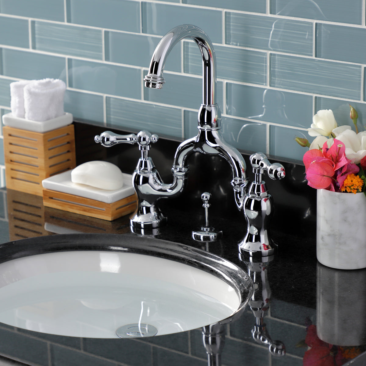 Kingston Brass KS7995AL English Country Bridge Bathroom Faucet with Brass Pop-Up