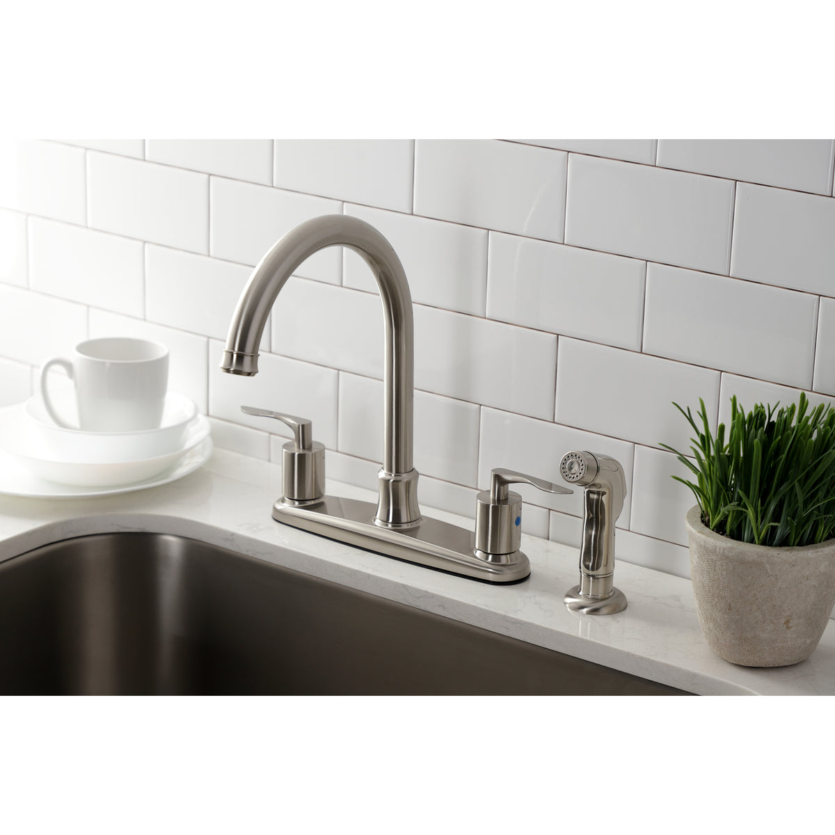 Kingston Brass FB7798SVLSP Serena Centerset Kitchen Faucet with Plastic Sprayer