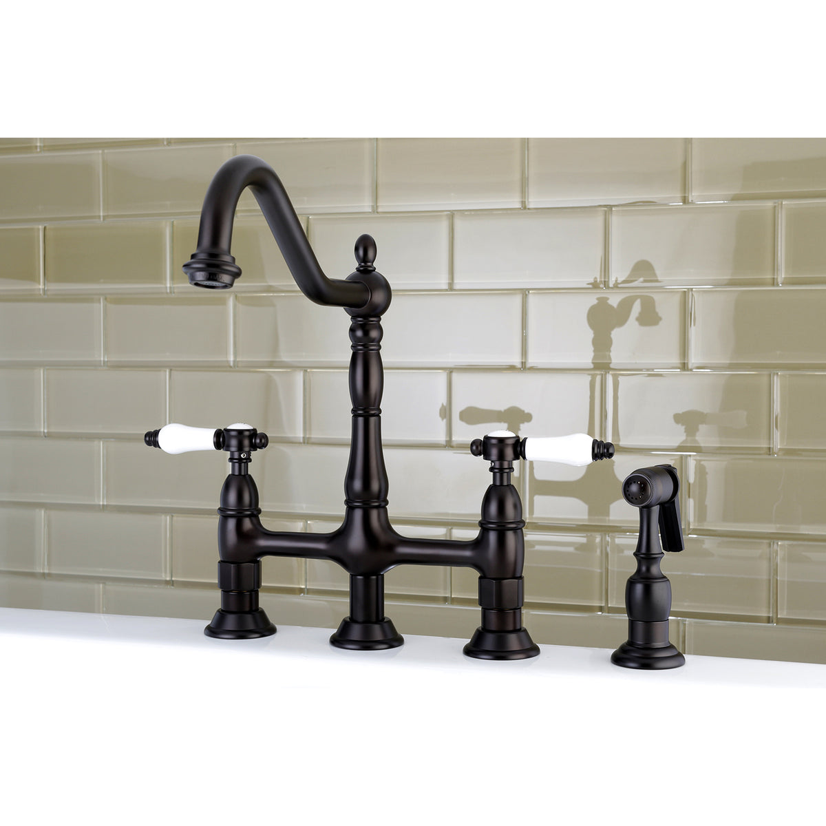 Kingston Brass KS1272BPLBS Bel-Air Bridge Kitchen Faucet with Brass Sprayer