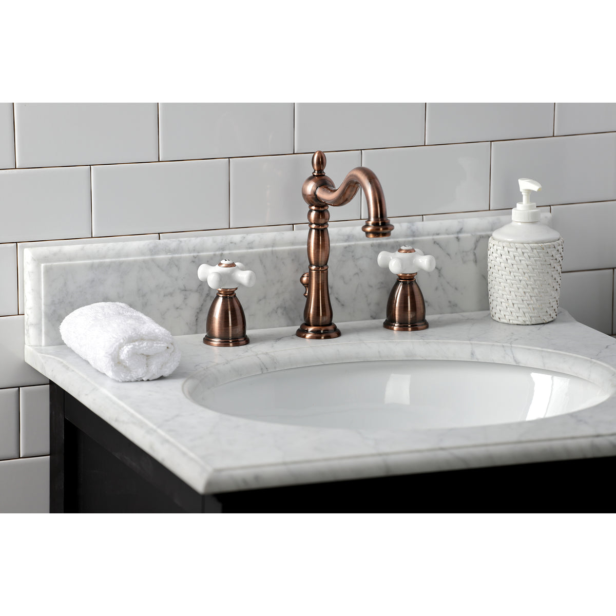 Kingston Brass KB1976PX Heritage Widespread Bathroom Faucet with Brass Pop-Up