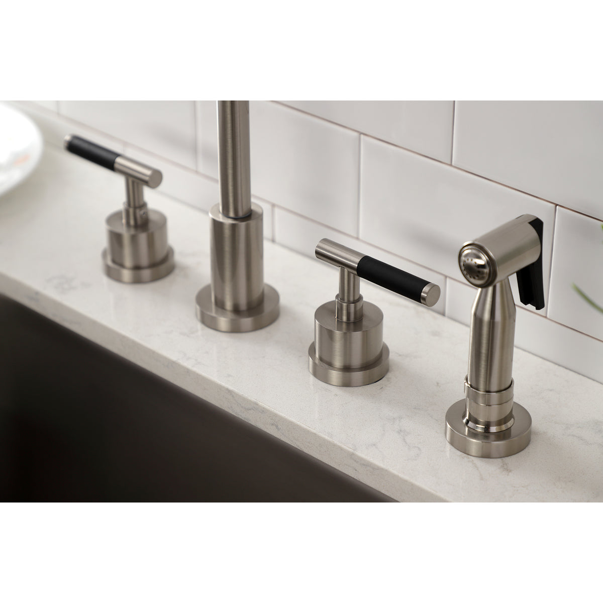 Kingston Brass KS8728CKLBS Kaiser Widespread Kitchen Faucet with Brass Sprayer
