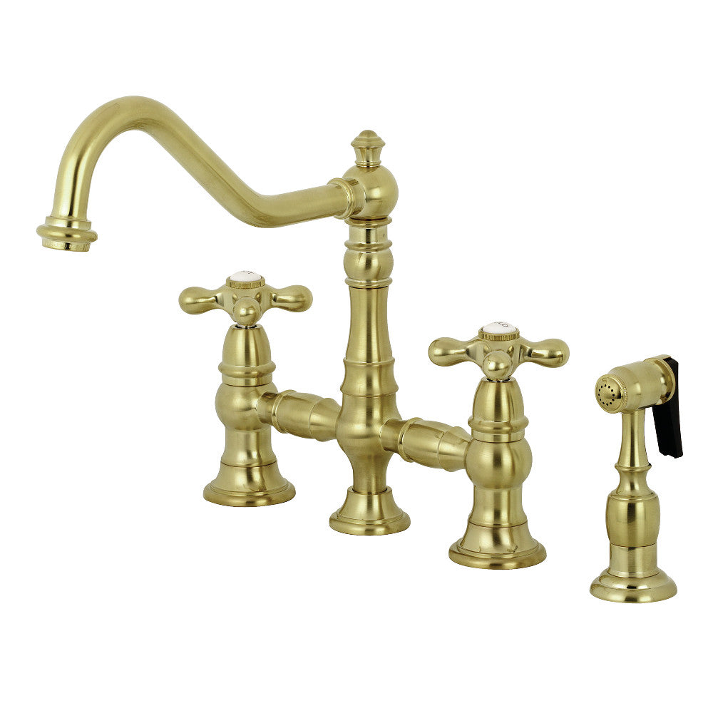 Kingston Brass KS3276AXBS Restoration 8&quot; Bridge Kitchen Faucet with Sprayer
