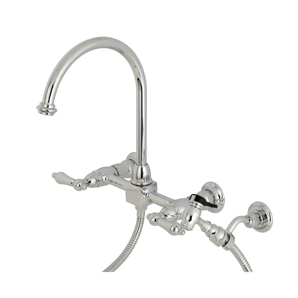 Kingston Brass KS1291ALBS Restoration Wall Mount Bridge Kitchen Faucet with Brass Sprayer
