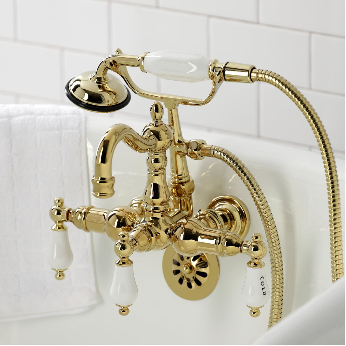 Heritage 3-3/8&quot; Tub Wall Mount Clawfoot Tub Faucet with Hand Shower