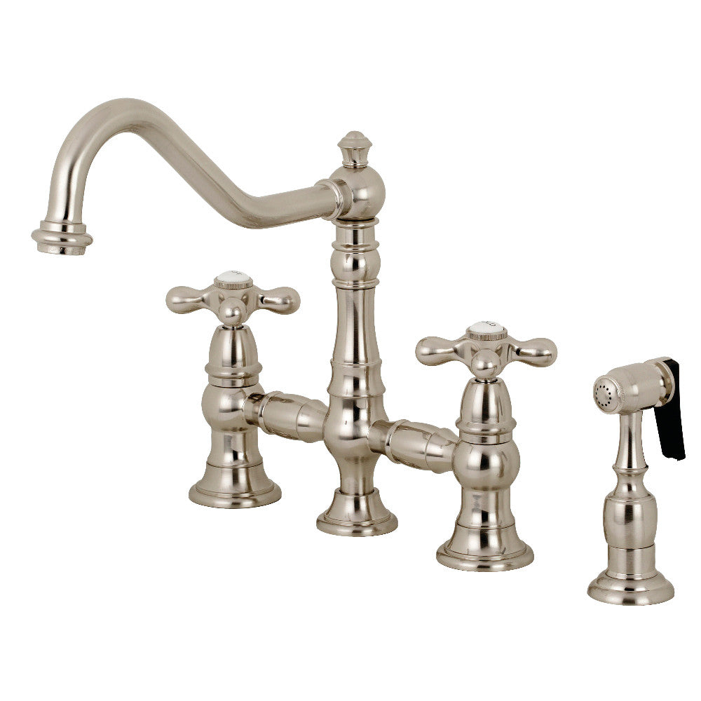 Kingston Brass KS3276AXBS Restoration 8&quot; Bridge Kitchen Faucet with Sprayer