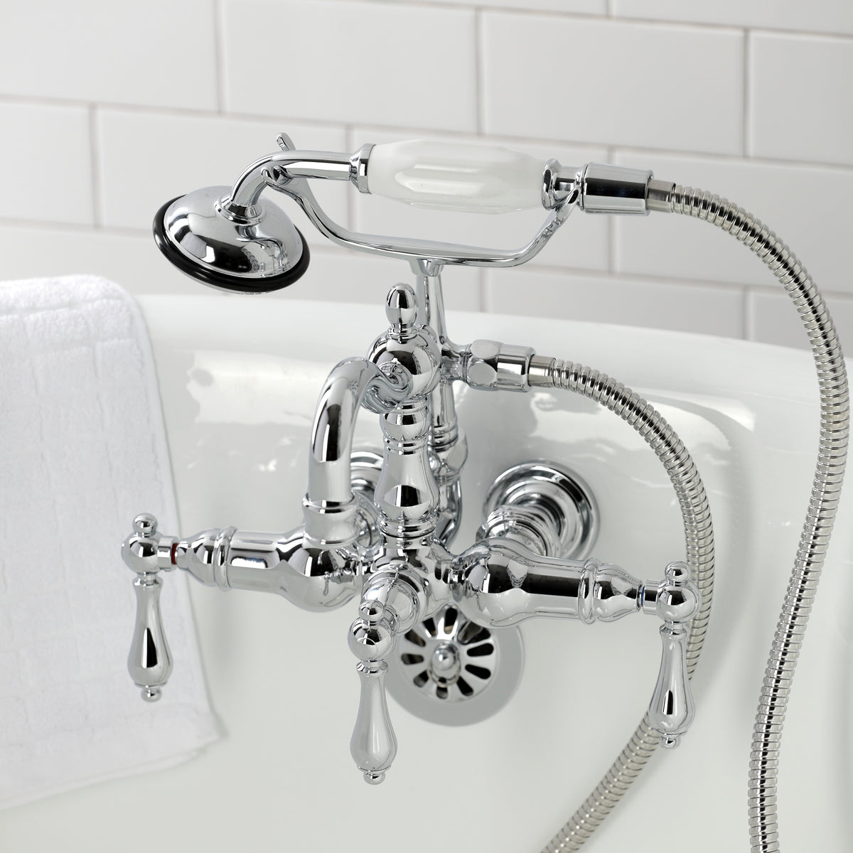 Heritage 3-3/8&quot; Tub Wall Mount Clawfoot Tub Faucet with Hand Shower