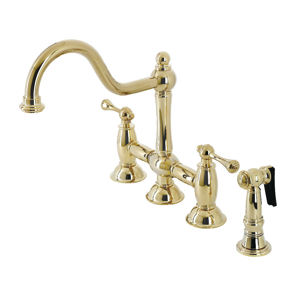 Kingston Brass KS3791BLBS Restoration Bridge Kitchen Faucet with Brass Sprayer