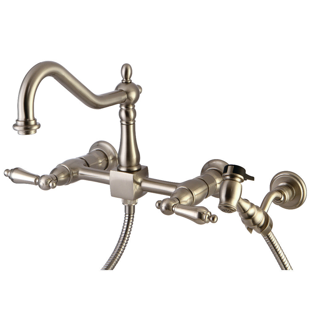 Kingston Brass KS1246ALBS Heritage Wall Mount Bridge Kitchen Faucet with Brass Spray
