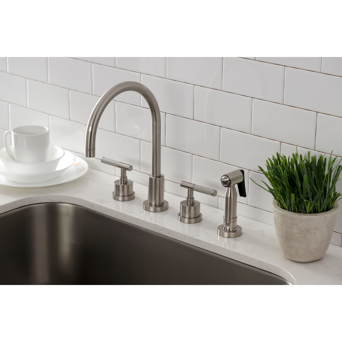 Kingston Brass KS8728CKLBS Kaiser Widespread Kitchen Faucet with Brass Sprayer