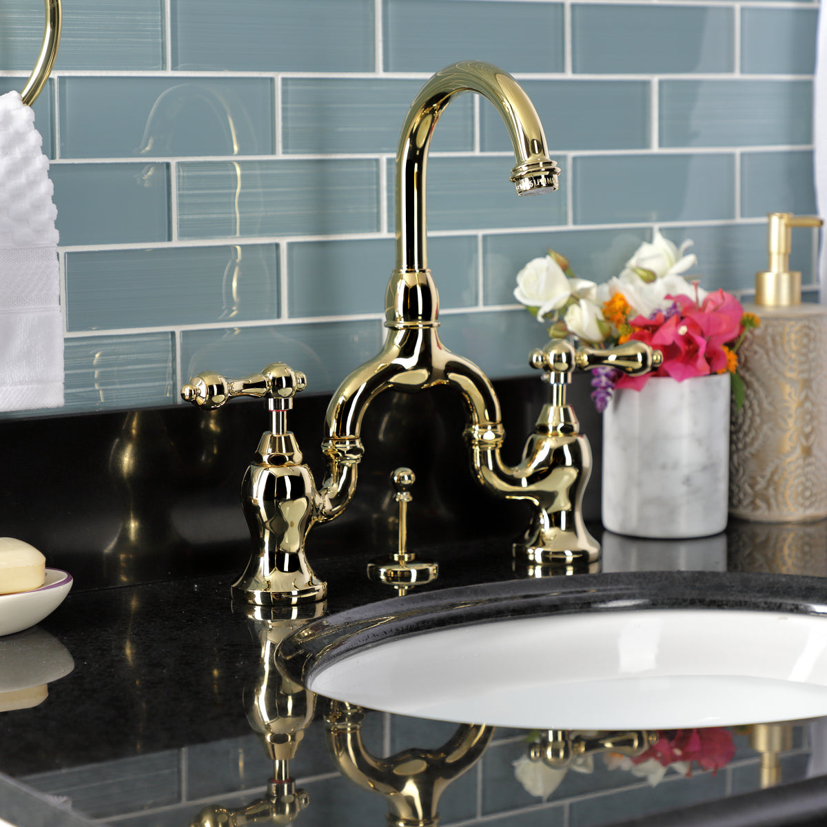 Kingston Brass KS7995AL English Country Bridge Bathroom Faucet with Brass Pop-Up