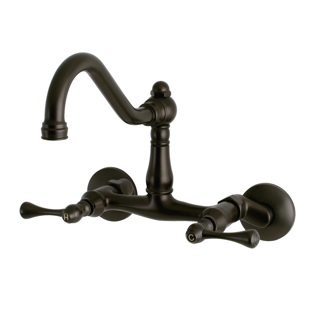 Kingston Brass KS322BLAC Vintage 6&quot; Adjustable Center Wall Mount Kitchen Faucet