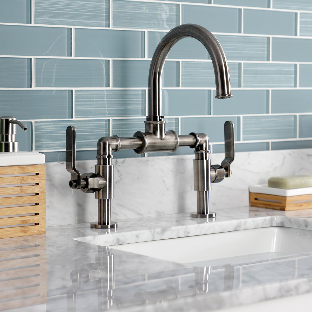 Kingston Brass KS2171KL Whitaker Industrial Style Bridge Bathroom Faucet with Pop-Up Drain