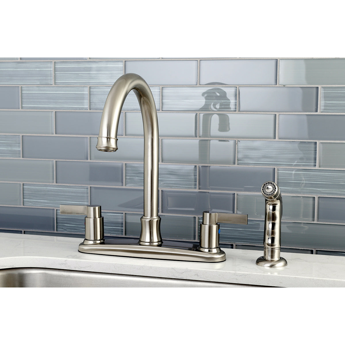 Kingston Brass FB7790NDLSP NuvoFusion 8-Inch Centerset Kitchen Faucet with Sprayer