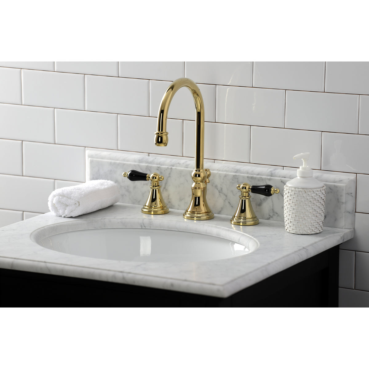Kingston Brass KS2982PKL Duchess Widespread Bathroom Faucet with Brass Pop-Up
