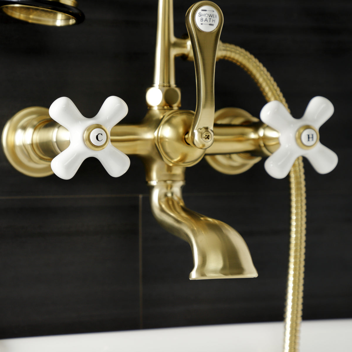 Aqua Vintage 7-Inch Wall Mount Tub Faucet with Hand Shower