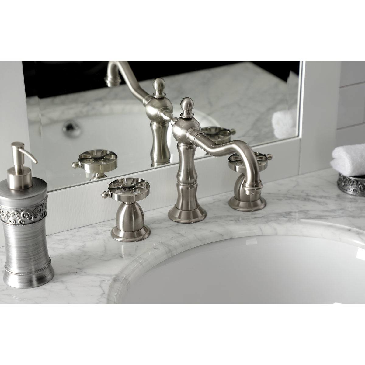 Kingston Brass KS1978RX Belknap Widespread Bathroom Faucet with Brass Pop-Up