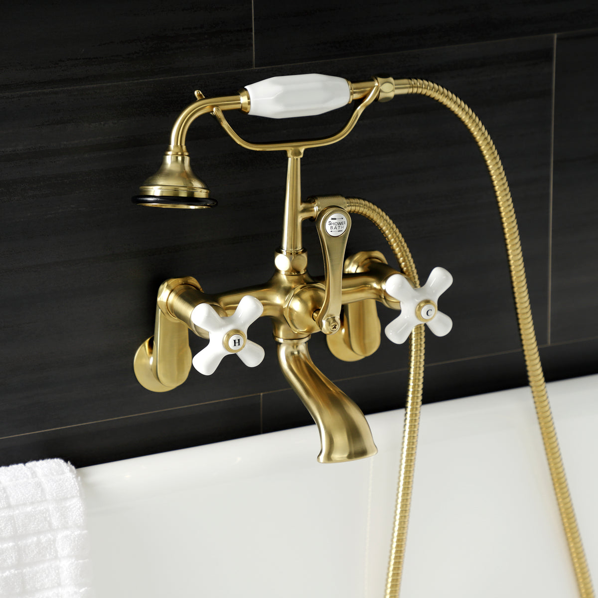 Aqua Vintage Wall Mount Tub Faucet with Hand Shower