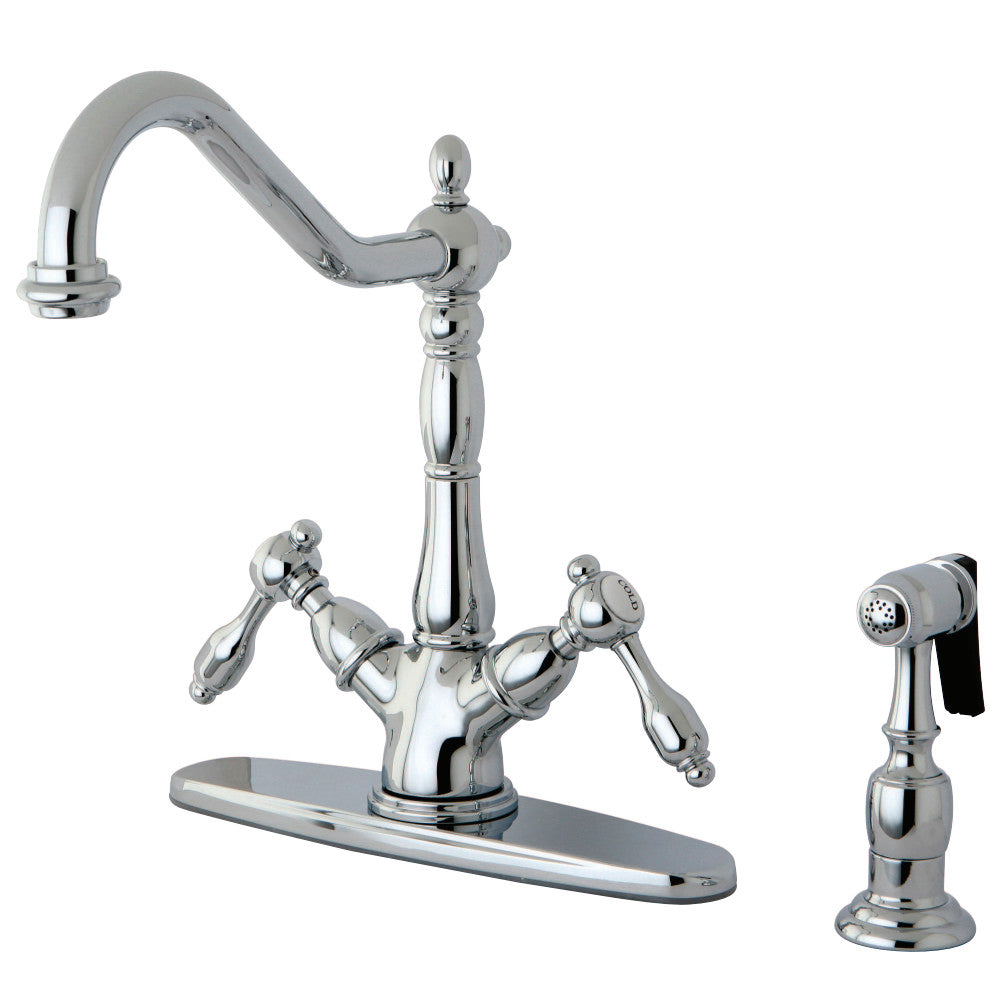 Kingston Brass KS1231TALBS Mono Deck Mount Kitchen Faucet with Brass Sprayer