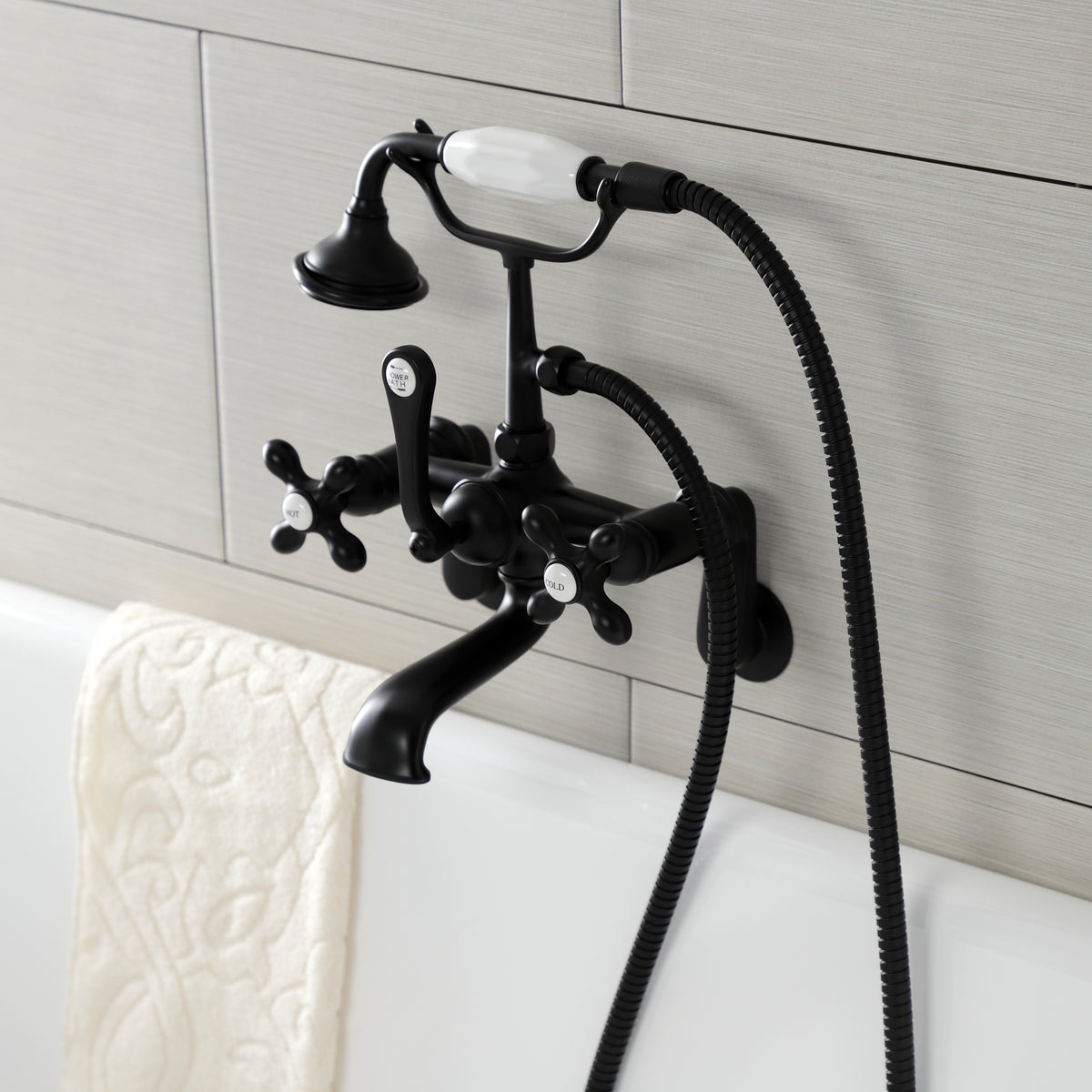 Aqua Vintage Wall Mount Tub Faucet with Hand Shower