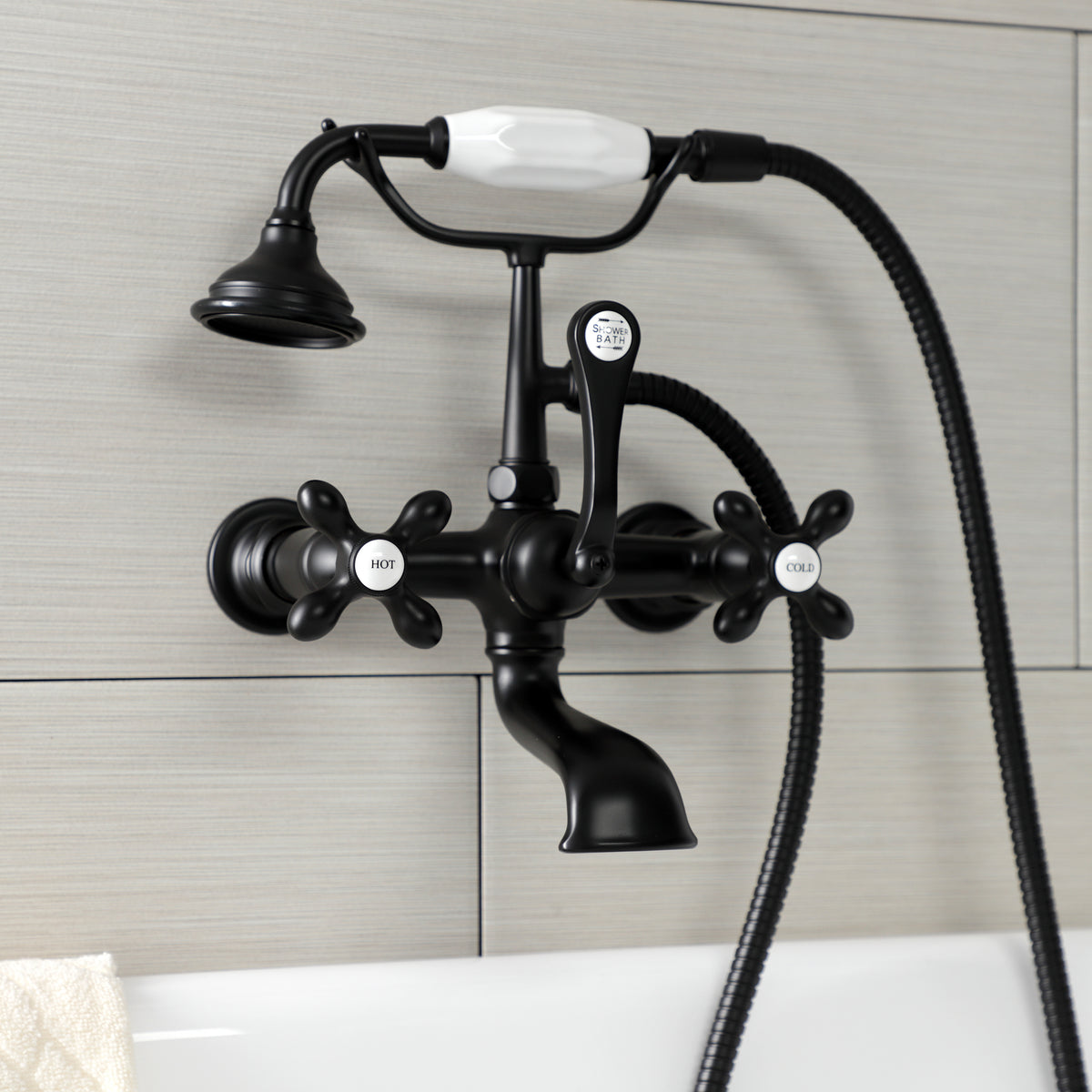 Aqua Vintage 7-Inch Wall Mount Tub Faucet with Hand Shower