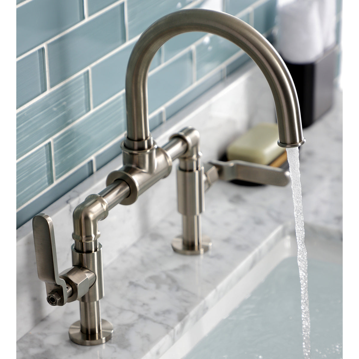 Kingston Brass KS2171KL Whitaker Industrial Style Bridge Bathroom Faucet with Pop-Up Drain