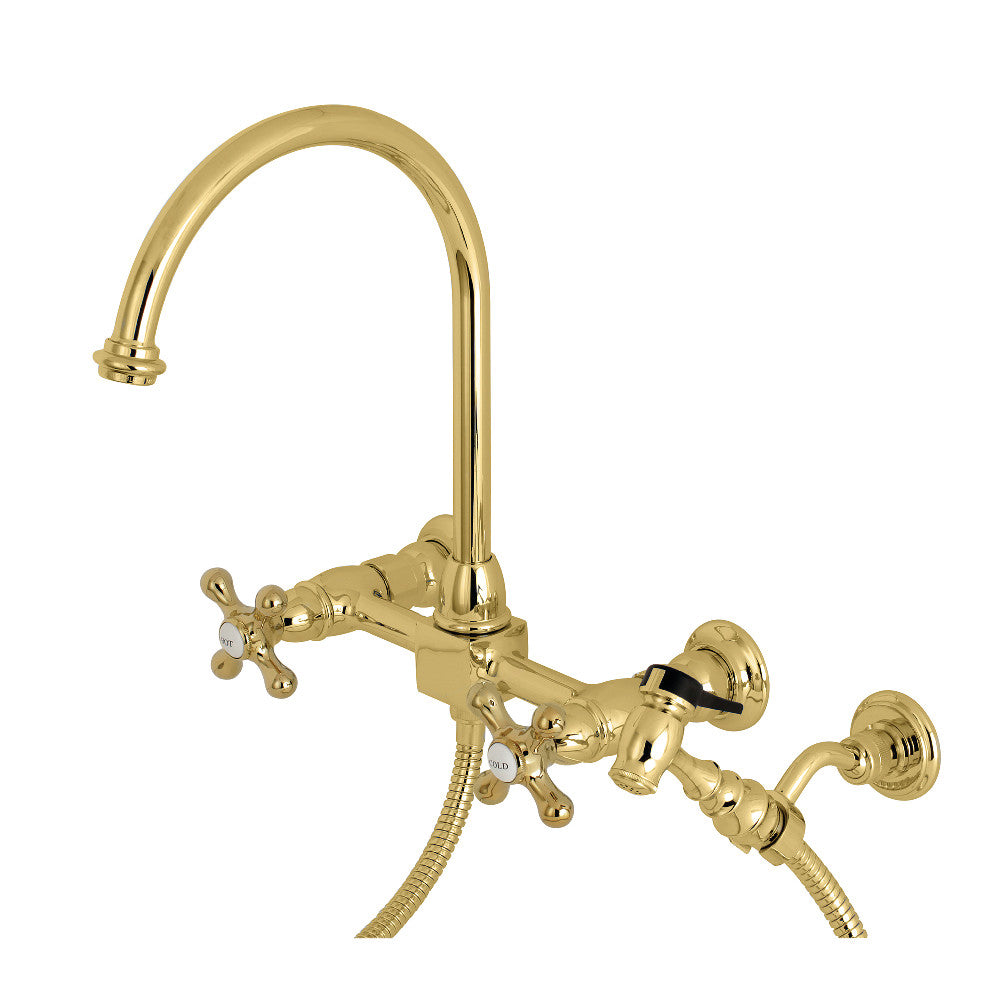 Kingston Brass KS1295AXBS Restoration Wall Mount Bridge Kitchen Faucet with Brass Sprayer