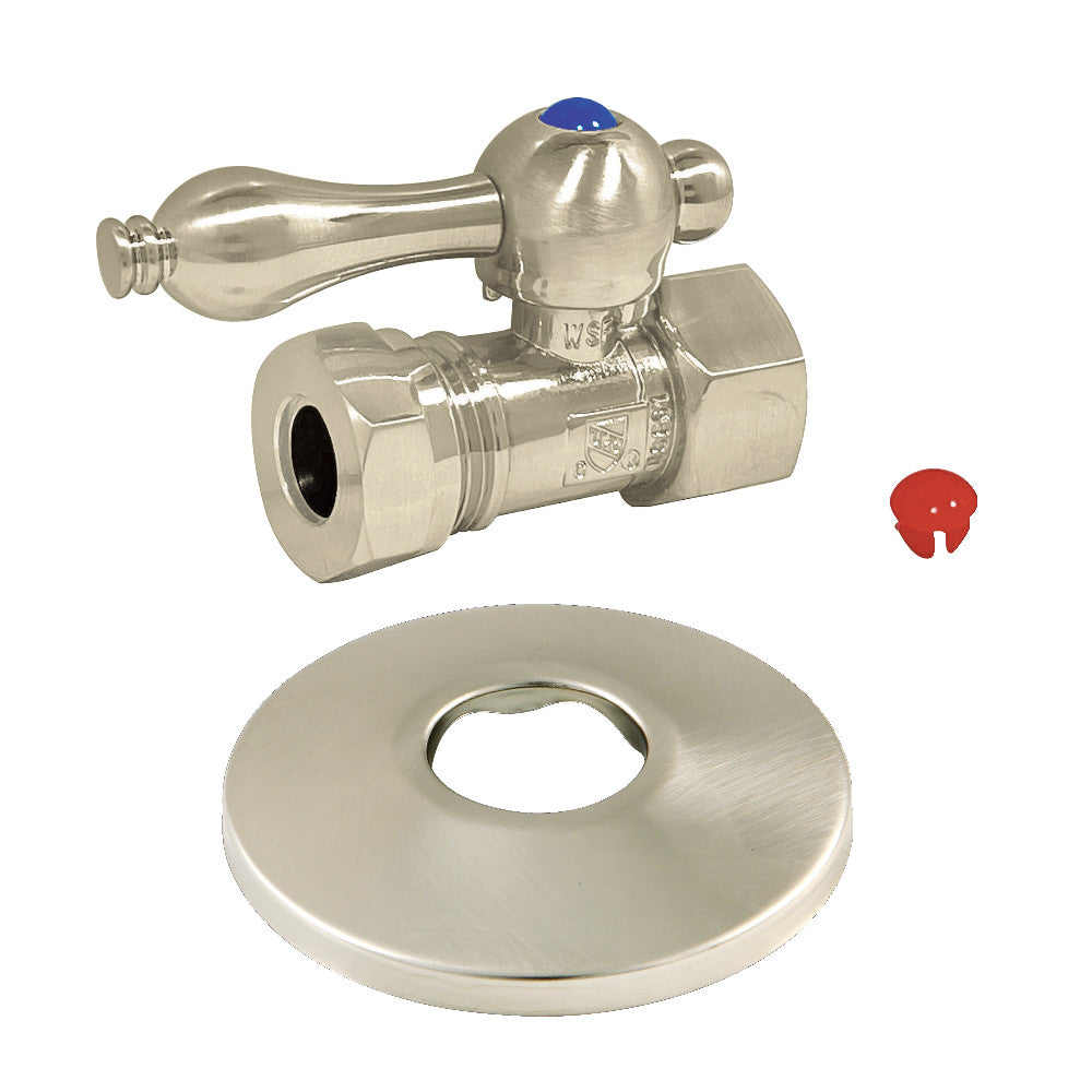Kingston Brass 1/2-Inch FIP X 1/2-Inch or 7/16-Inch Slip Joint Quarter-Turn Straight Stop Valve with Flange