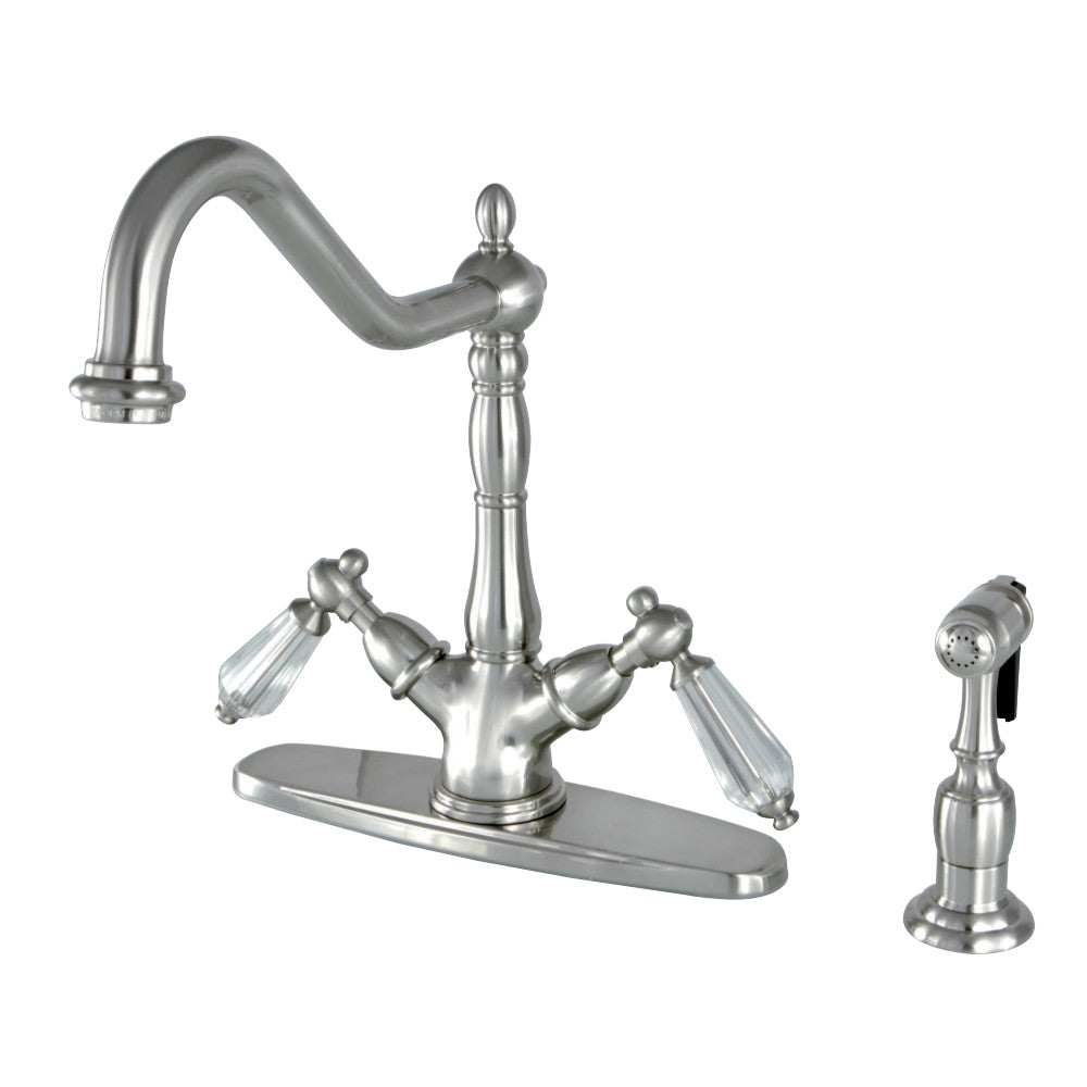 Kingston Brass KS1238WLLBS Mono Deck Mount Kitchen Faucet with Brass Sprayer