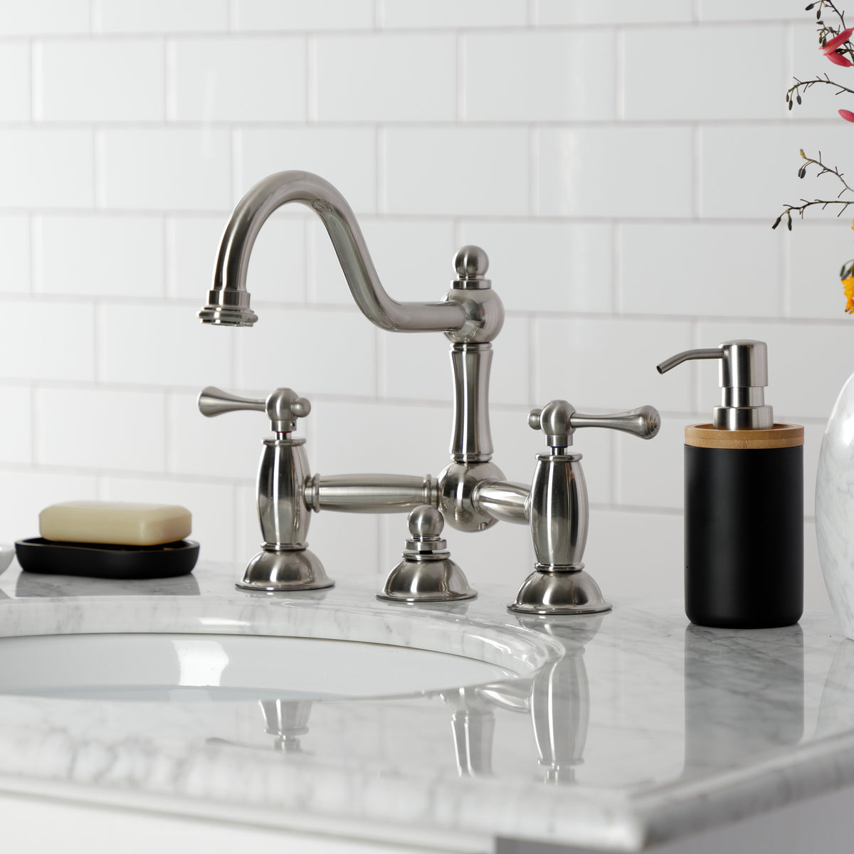 Kingston Brass KS3918BL Restoration Bathroom Bridge Faucet