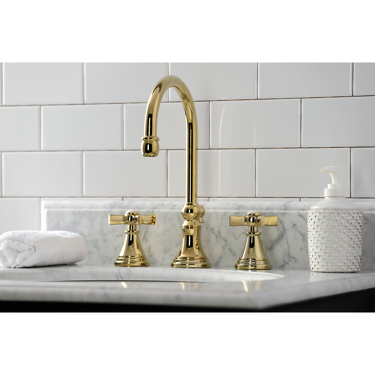 Kingston Brass KS2985ZX Millennium Widespread Bathroom Faucet with Brass Pop-Up