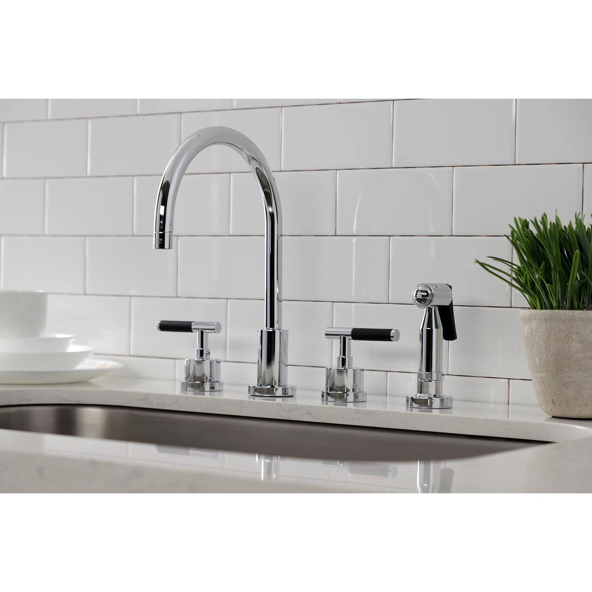 Kingston Brass KS8728CKLBS Kaiser Widespread Kitchen Faucet with Brass Sprayer
