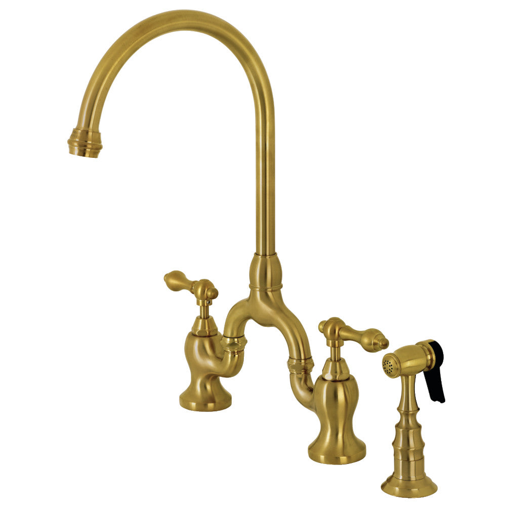 Kingston Brass KS7792ALBS English Country Kitchen Bridge Faucet with Brass Sprayer