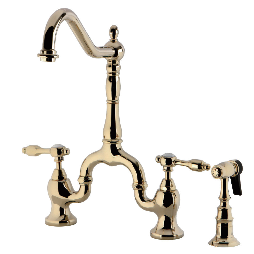 Kingston Brass KS7750TALBS Tudor Bridge Kitchen Faucet with Brass Sprayer