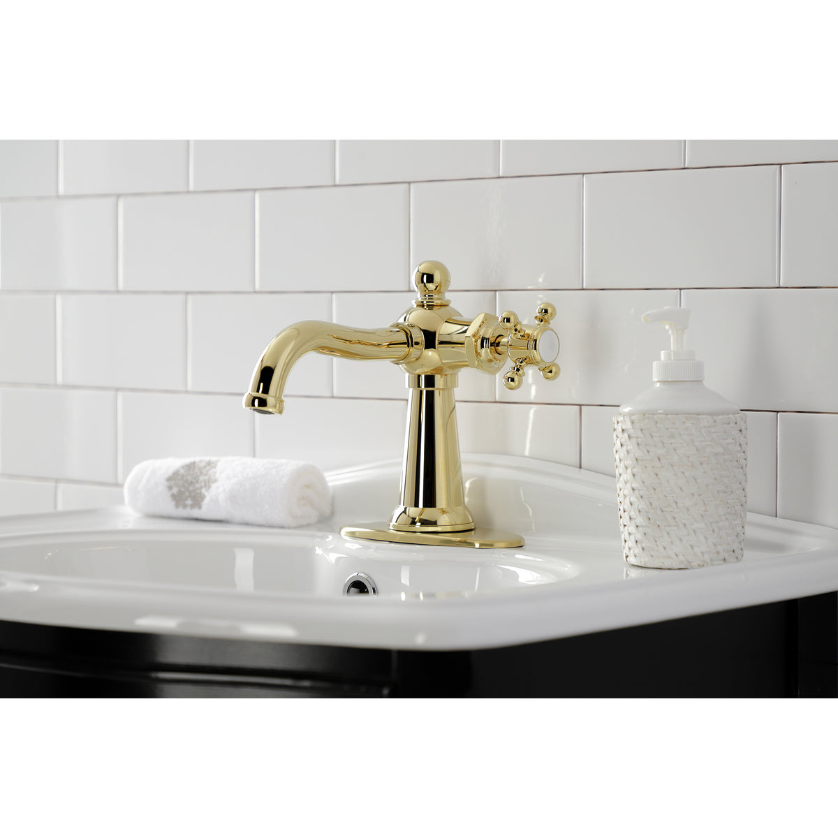 Kingston Brass KSD154BXPB Nautical Single-Handle Bathroom Faucet with Push Pop-Up