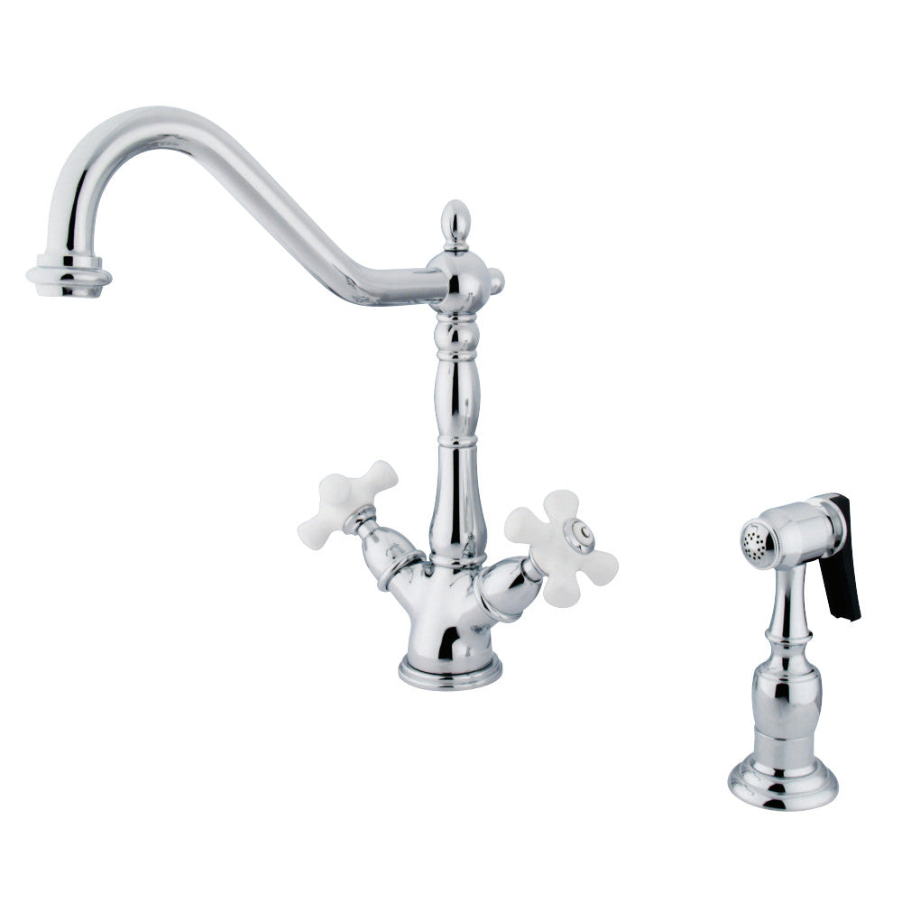Kingston Brass KS1231PXBS Heritage 2-Handle Kitchen Faucet with Brass Sprayer and 8-Inch Plate