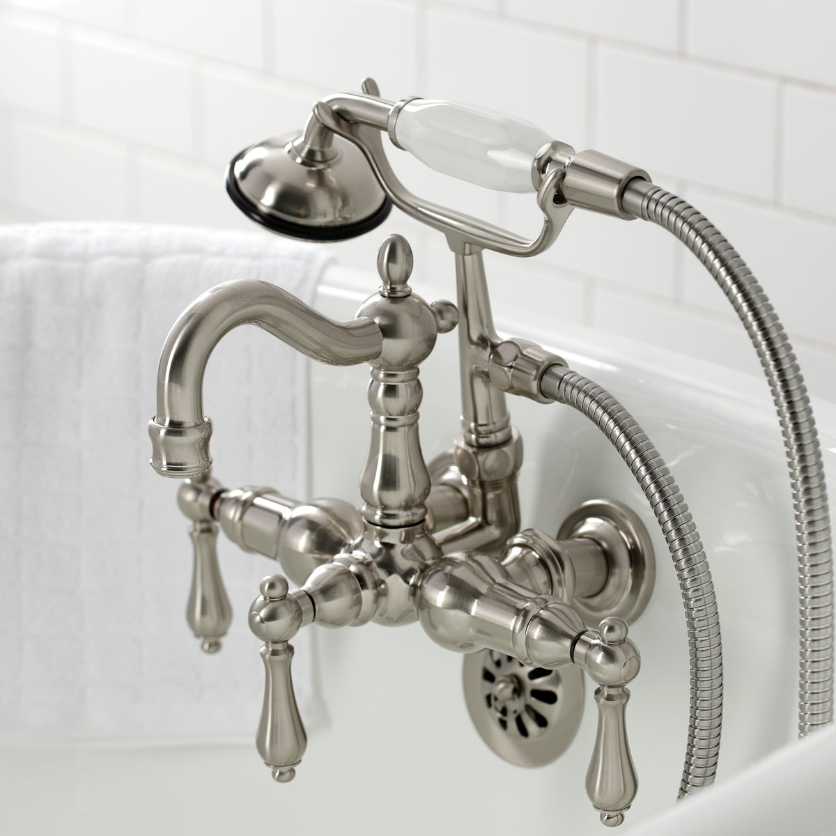 Heritage 3-3/8&quot; Tub Wall Mount Clawfoot Tub Faucet with Hand Shower