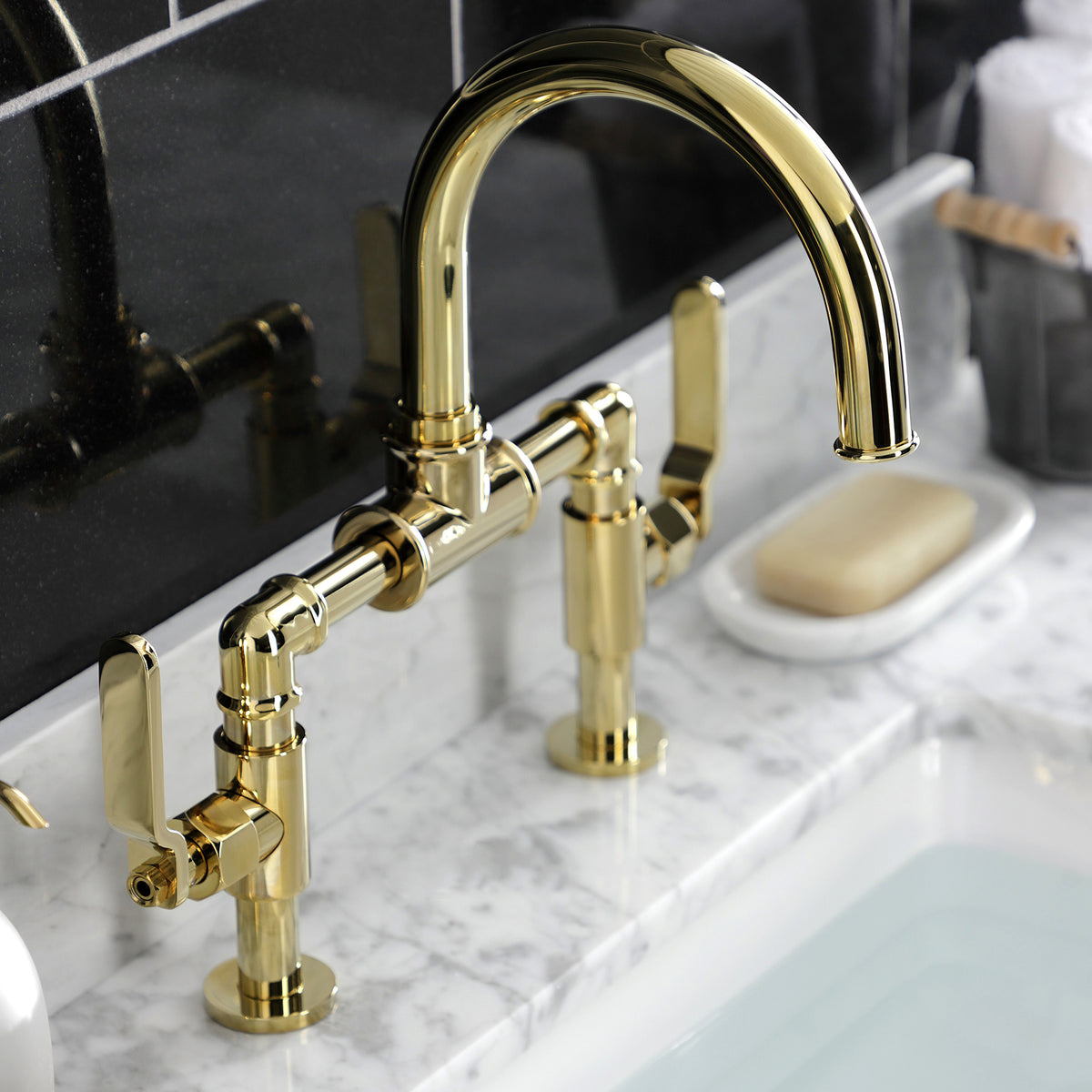 Kingston Brass KS2171KL Whitaker Industrial Style Bridge Bathroom Faucet with Pop-Up Drain