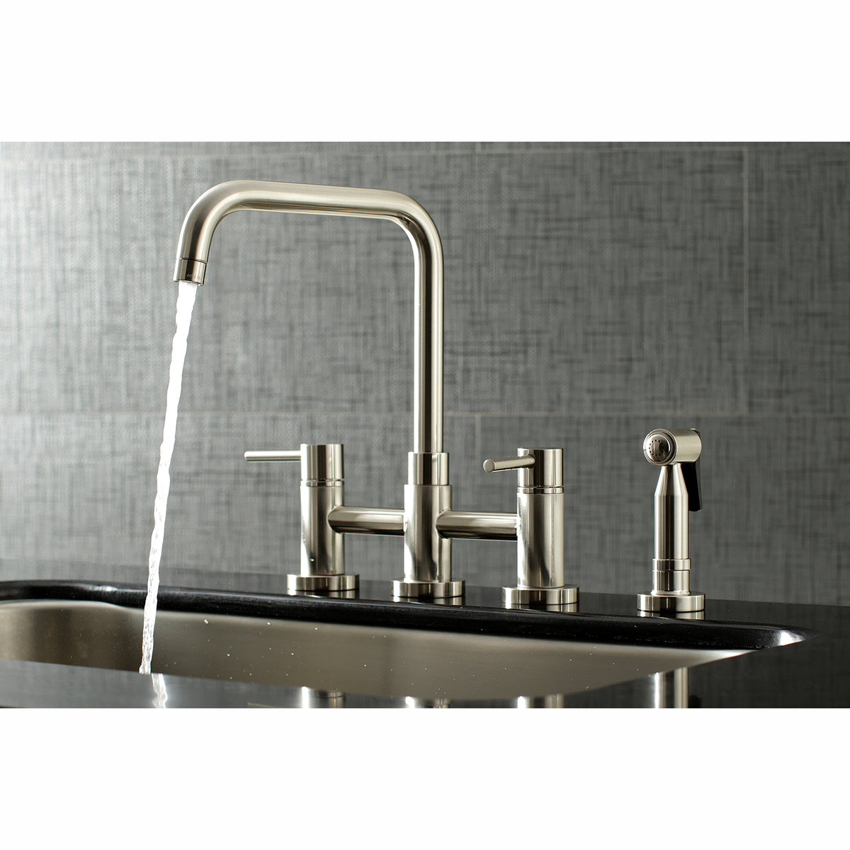 Kingston Brass KS8287DLBS Concord Two-Handle Bridge Kitchen Faucet with Brass Sprayer